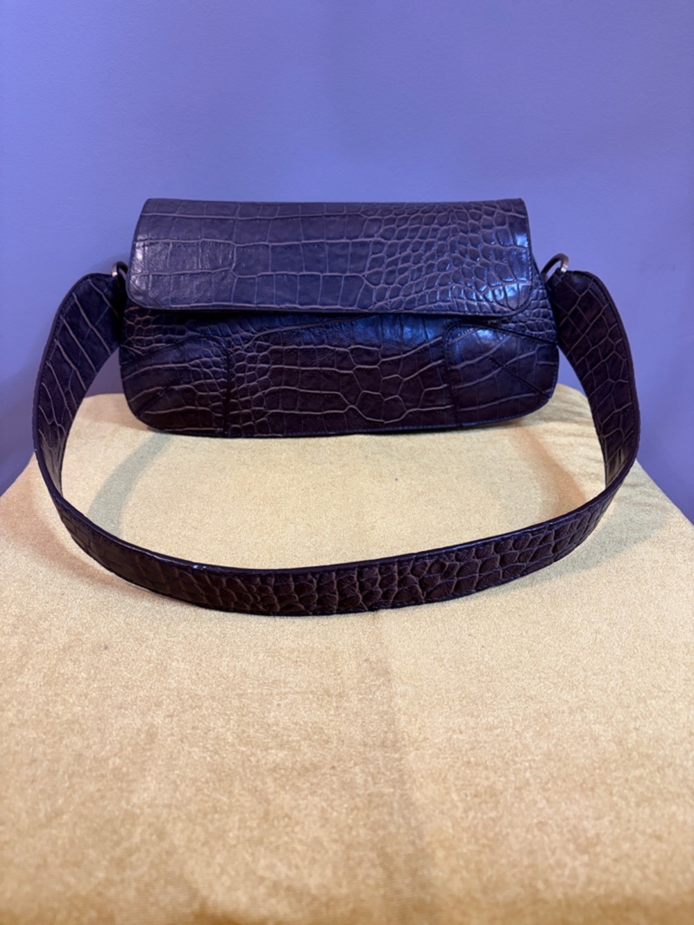 Missoni Croc Embossed Shoulder Bag – Chocolate Brown